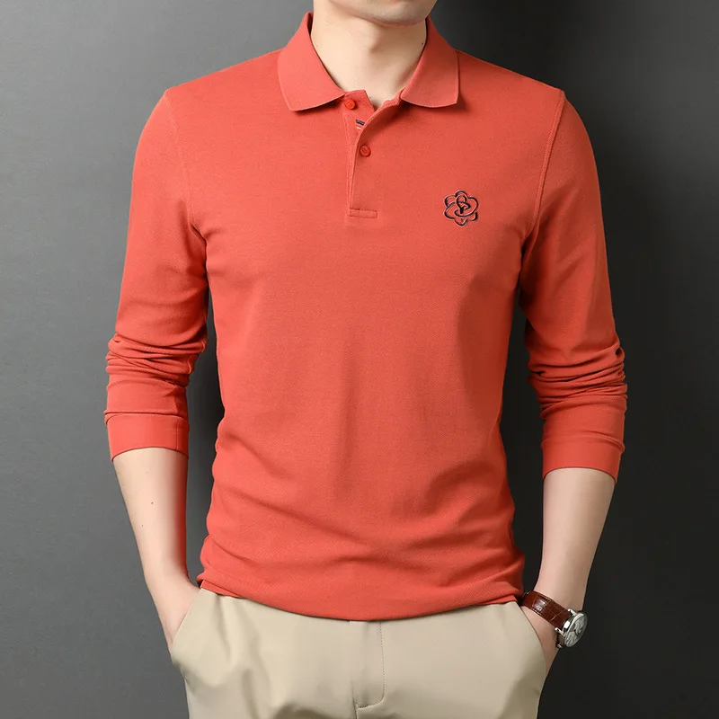

Spring and autumn new long sleeve T-shirt thin Lapel polo shirt solid color leisure embroidery bottom coat men fashion