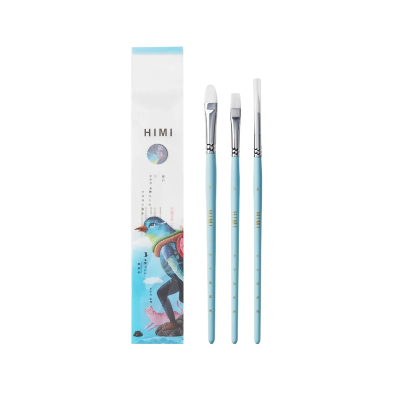 HIMI Gouache Paint Brushes Set 3 Pieces for Acrylic Oil Gouache Watercolor Painting Art Hobbyist Kids & Adult Nylon Hair Wooden