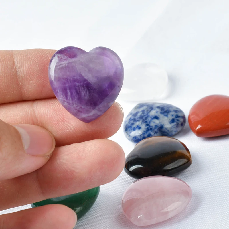 

25x25x10 mm 7 Pieces Crystal Heart Stone Craft Natural Lapis Lazuli Amethyst Crystal Chakra Reiki Healing Decoration Gift Love