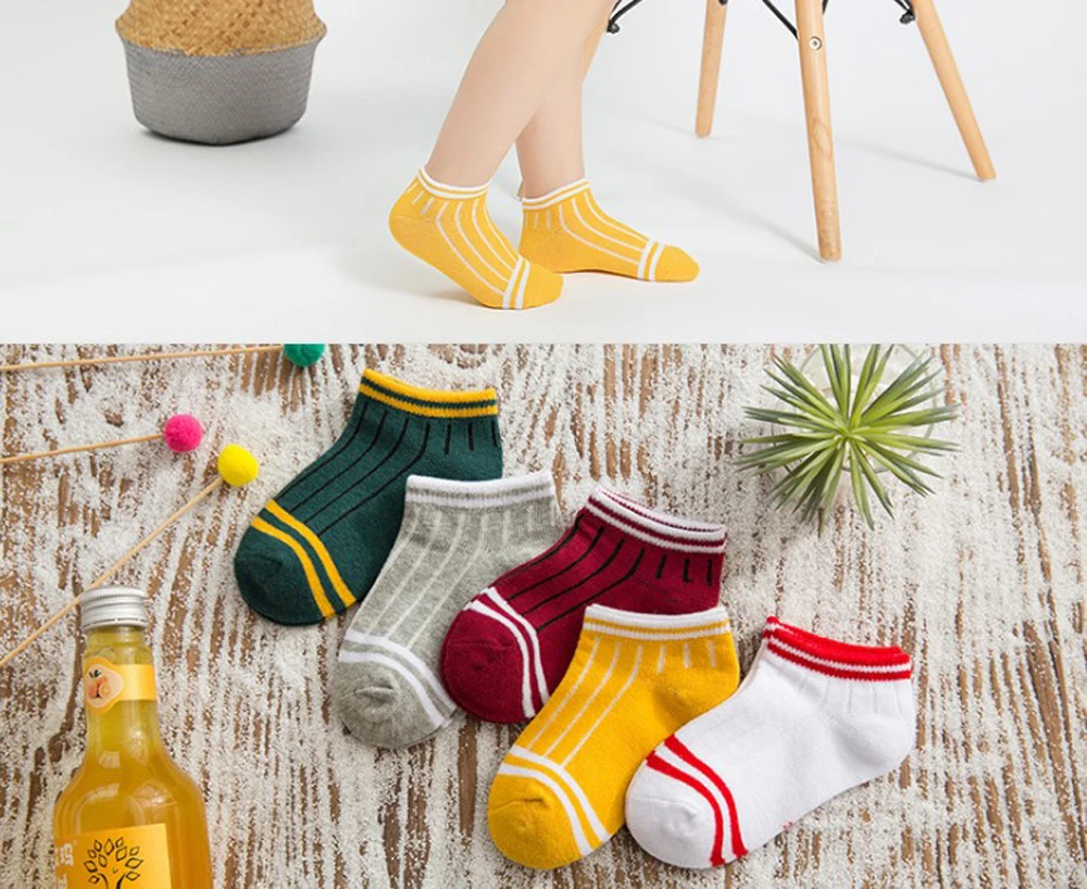Calcetines de algod&oacute;n para ni&ntilde;os y ni&ntilde;as, calcet&iacute;n corto con dise&ntilde;o de coraz&oacute;n de amor, tiras deportivas, calzado barato, 5 pares, SandQ, novedad, primavera y verano-5