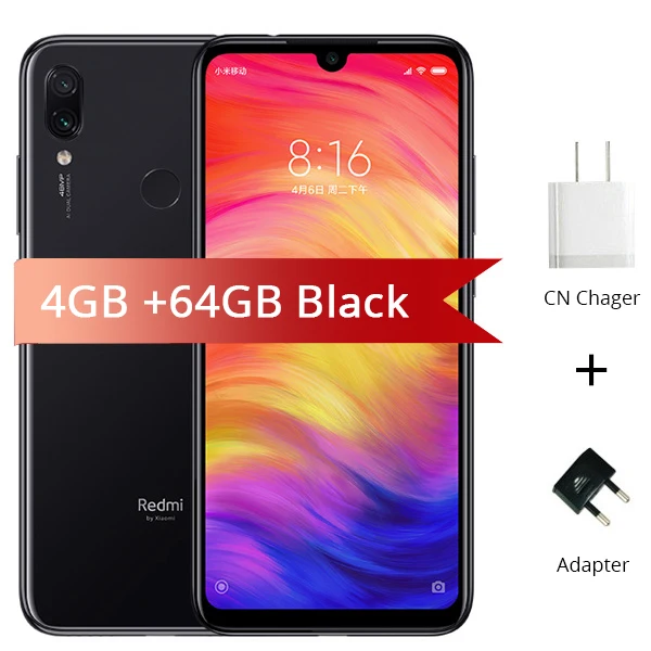 Black Глобальный Встроенная память Xiaomi Redmi Note 7 Note7 4 GB 64 GB Snapdragon 660 4000 мА/ч, 48MP камеры 6," Тип C полная Экран смартфон - Цвет: Black