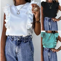 summer blouse shirts sexy v neck ruffle blouses backless spaghetti strap office ladies sleeveless casual tops pullover clothes