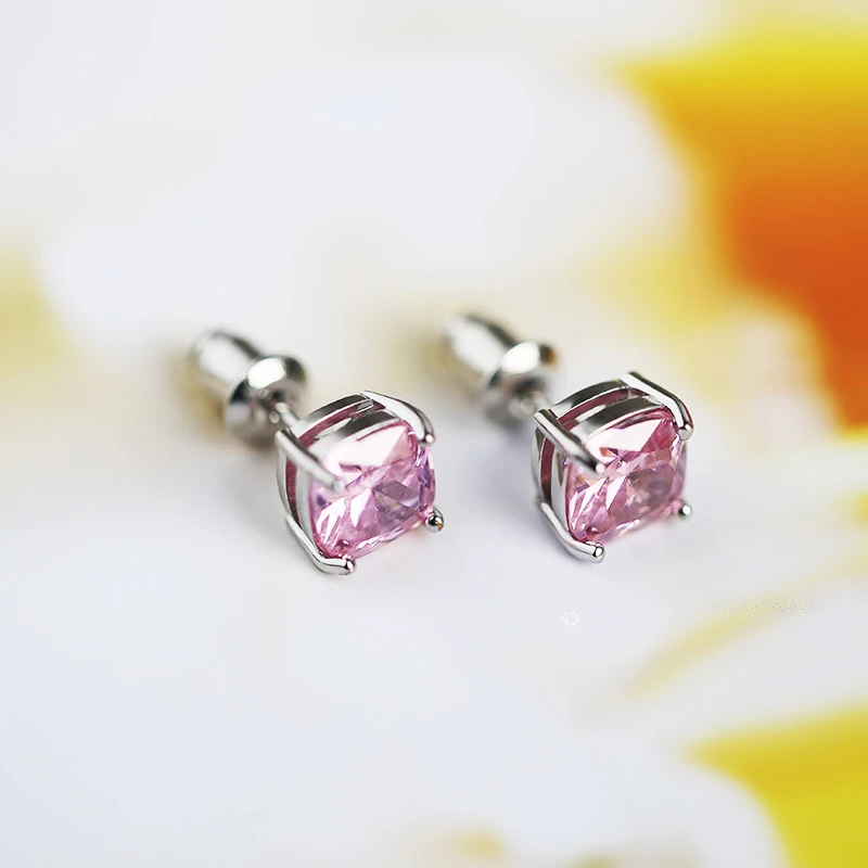 Huitan милые миниатюрные серьги-гвоздики с романтический розовый кубический циркон