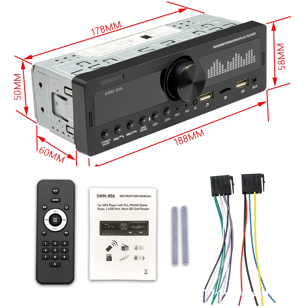 Автомагнитола 1Din автомобильный стерео MP3-плеер Bluetooth FM AM автомобильное радио