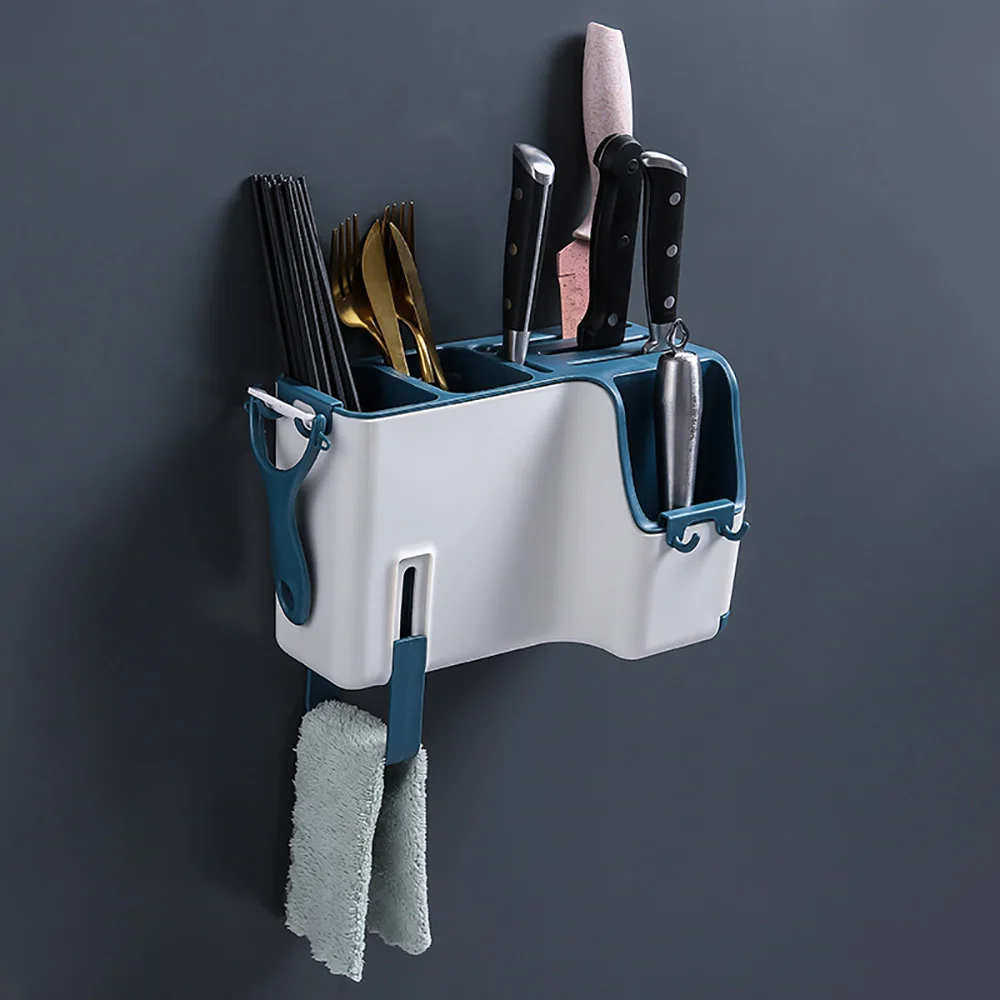 

Wall Mounted Sink Caddy Chopsticks Cage Kitchen Organizer Chopsticks Fork Straws Plastic Holder Basket Towel Draining Storage