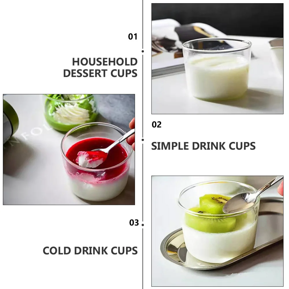 

2pcs Transparent Glass Cups Chic Yogurt Dessert Cups Fruit Cups Storage Cups