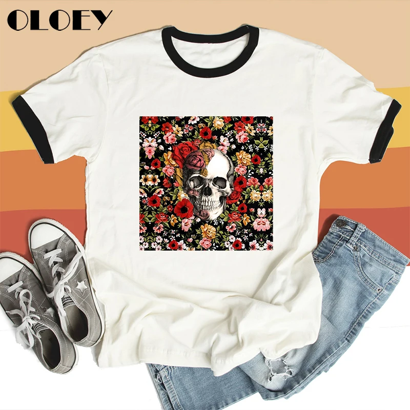 Женская футболка с принтом черепа летняя в стиле хип хоп панк|Футболки| |