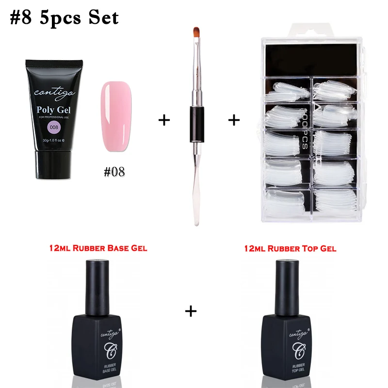 08-5pcs Набор из полигеля Contigo для наращивания ногтей, полигель, 10 цветов, набор УФ-акриловых гелей для ногтей, резиновая основа и верхнее покрытие для дизайна ногтей, решение для скольжения - Цвет: 08-5pcs