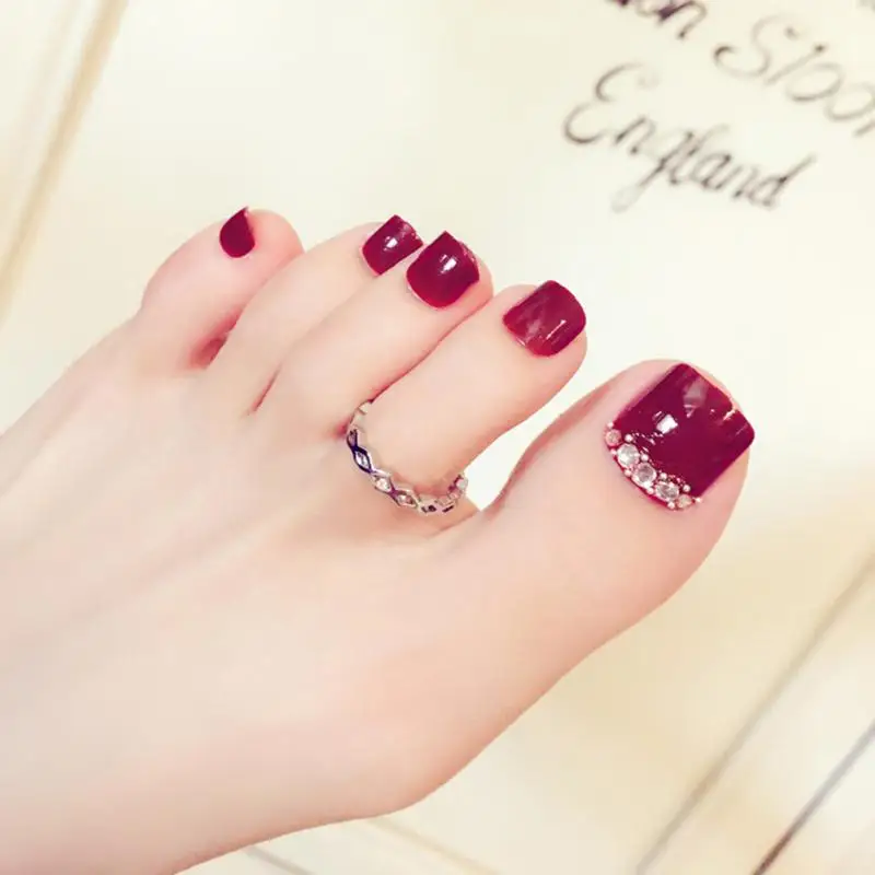 24 шт. осенний бордовый цвет ногти для ног &quotфранцзуский маникюр&quot патч нейл-арта