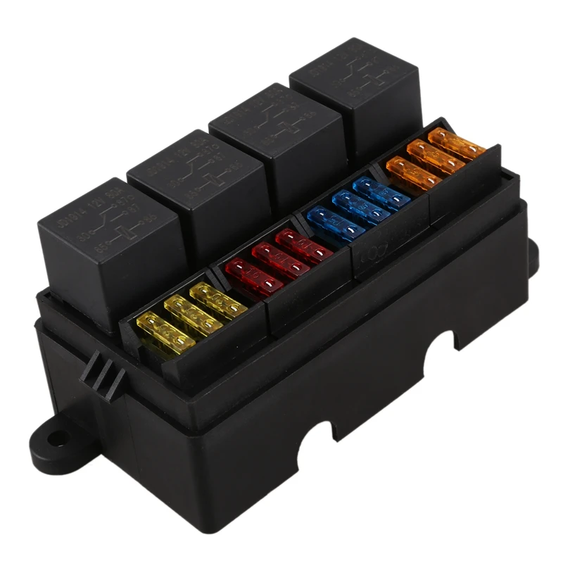 

12 Way Blade Fuse Holder Box with Spade Terminals and Fuse 4PCS 4Pin 12V 40A Relays for Car Truck Trailer and Boat
