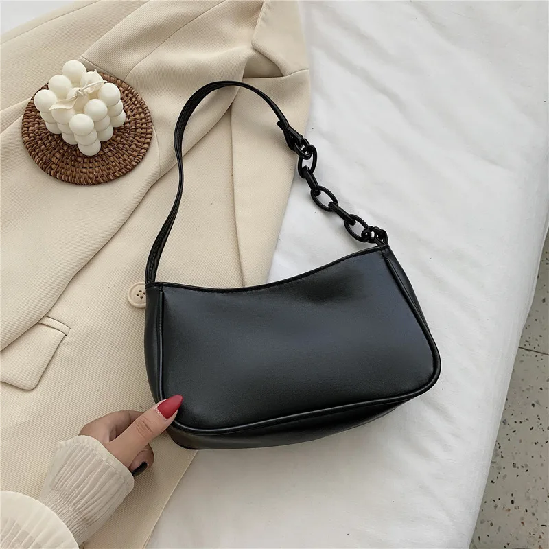 

Female Leather Solid Color Chain Handbag Retro Casual Women Totes Shoulder Bags Fashion Exquisite Shopping Bag