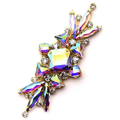 Crystal AB Красочные Стразы 10,3x4 см, аппликация в виде лошадиного глаза, стрекозы, медаль со стразами для украшения свадебного платья B1327 - Цвет: Crystal AB