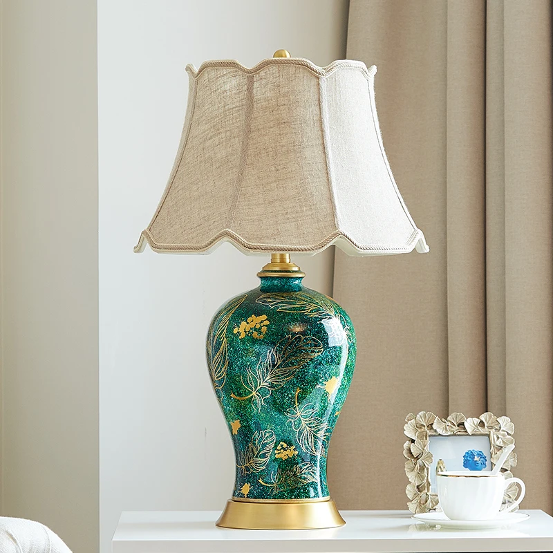 TUDA 40x65cm American Hand Made Paiting Ceramic Table Lamp For Living Room New Chinese Style Retro Domestic Bedroom Bedside |