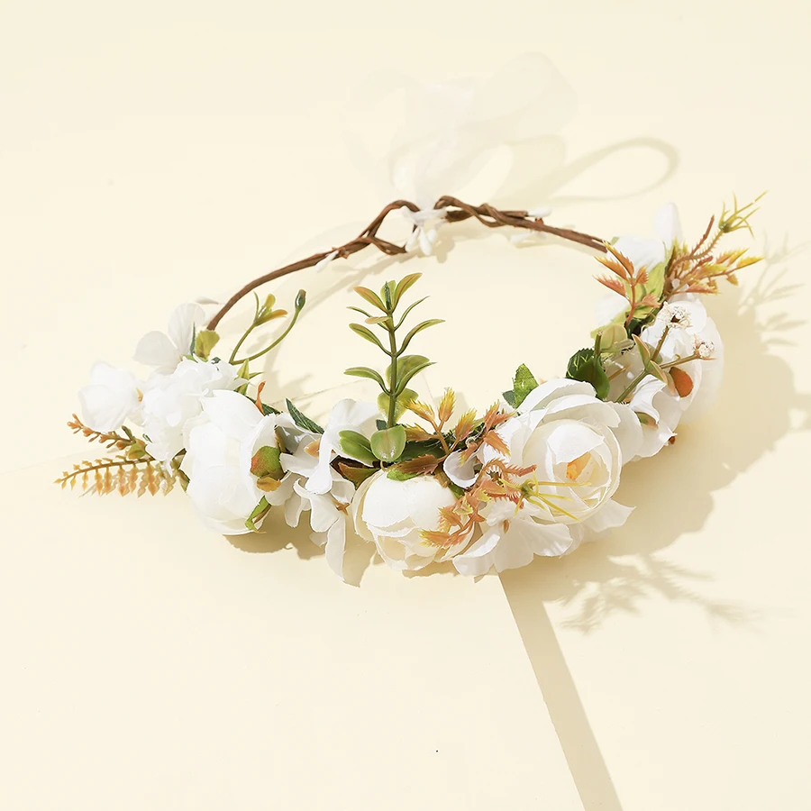 

Spring Bohemian Bride Flower Crowns Beach Hawaii Floral Garland Romantic Faux Rose Wedding Wreaths New Flower Headband