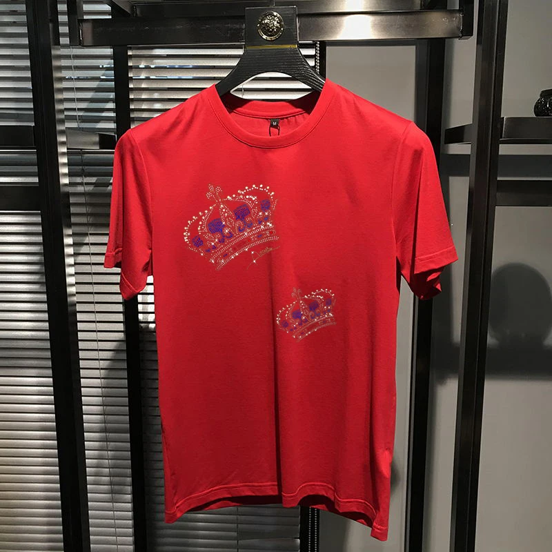 exaggerated personality hot diamond design new arrival mens t shirt brand extra large korean pure cotton breathable short sleev free global shipping
