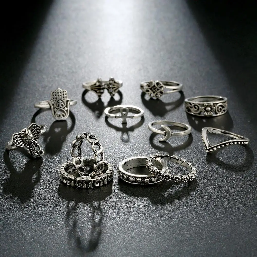 Meyfflin Винтаж Тарельчатая комплект для Для женщин модные Anel Aneis Bague камень серебро Миди палец кольца Бохо ювелирные изделия 10 шт./компл