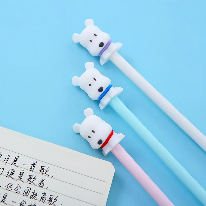

24 Pcs/Lot Lovely Silicone White Dog Pens Ballpoint Black Color Gel Ink Pen for Writing Kids Gift Signature Office School A6097