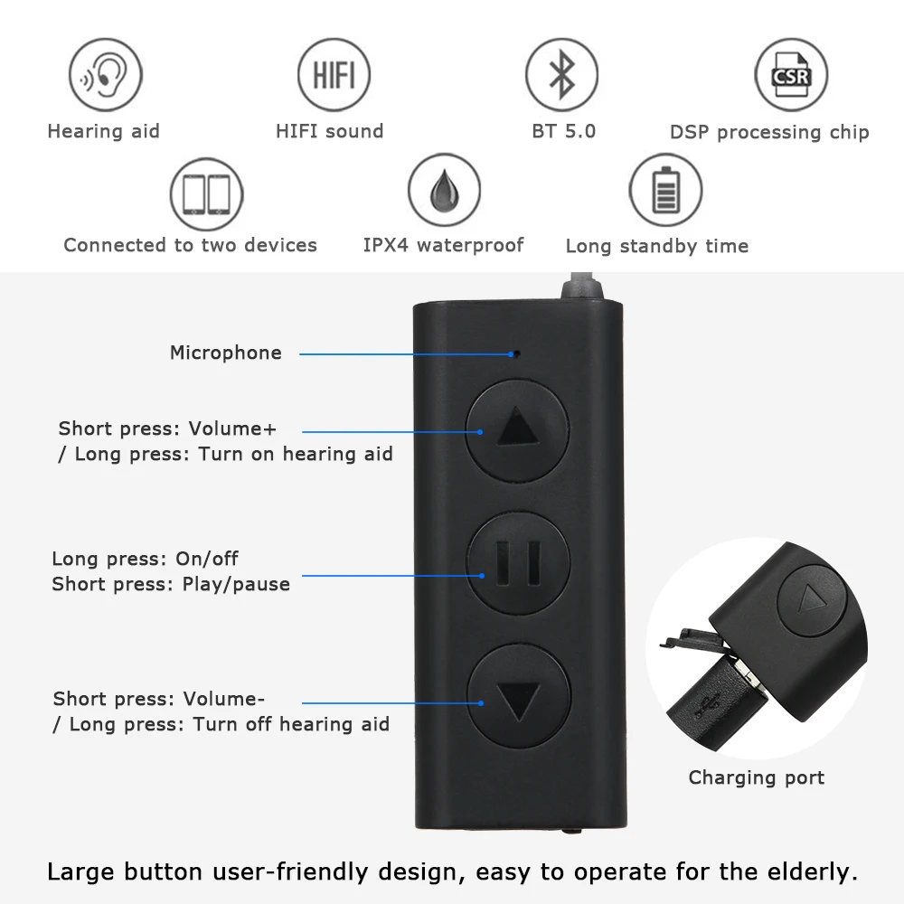 2 в 1 HIFI аудиофоны слуховой аппарат наушники Bluetooth беспроводной усилитель гарнитура HD стерео Спортивные Bluetooth наушники с микрофоном