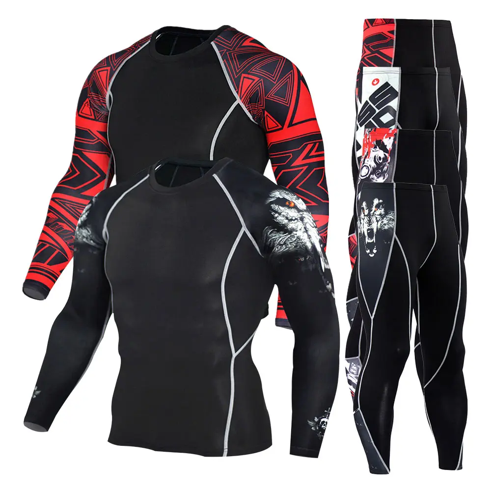 

Winter Compression Tracksuit Men Thermal Underwear Fitness Gym Running Rashguard For Men Jogging Round Neck Tight Sport Suit