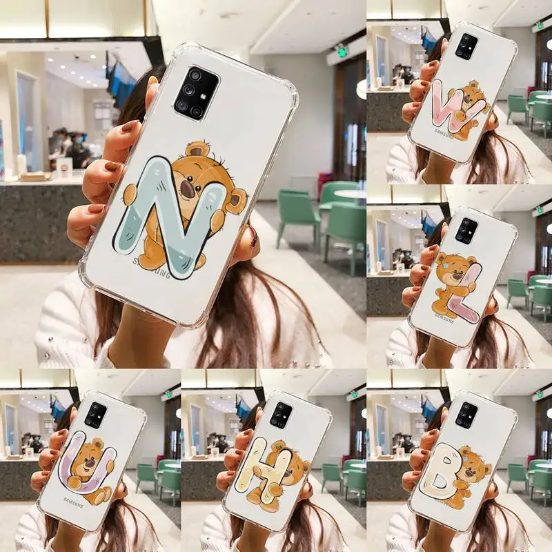 

Luxury bear letters Phone Case Transparent For Samsung A51 A50 A71 A70 A81 M60S Note S21 S 20 10 9 8 11 E Plus Ultra