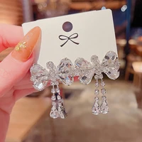 european and american super flash rhinestone bow earrings female fashion personality exquisite s925 silver needle stud earrings