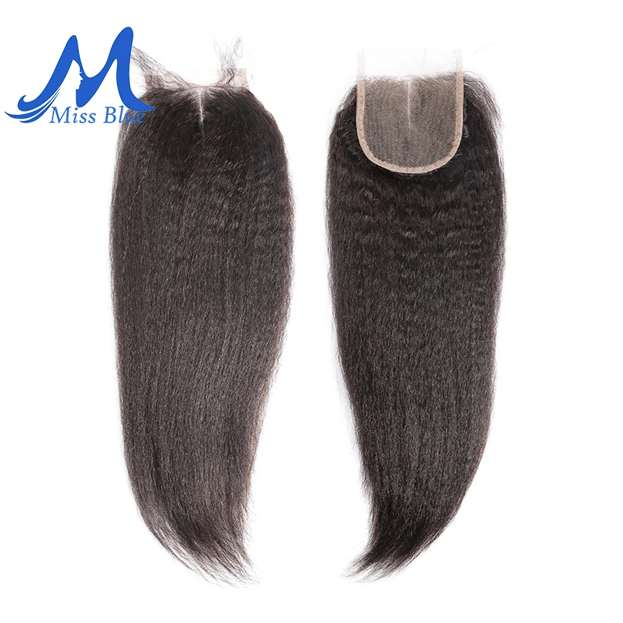 Бразильские человеческие волосы Missblue кружевная застежка курчавые прямые