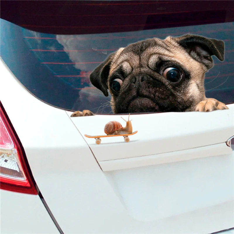 

1 Pc Funny 3D Pug Dogs Looking Snail Car Sticker Cute Pet Puppy Wall Window Decal Sticker Car Styling Accessories