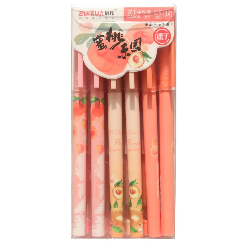 24pcs Cute Stationery Pens for Girls Lovely Fruit Peach Set Kawaii Japanese School Supplies Items Wholesale |