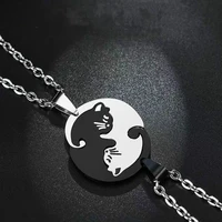 1 pair cute black white cats pendant paired couple necklace stainless steel fashion jewelry for lovers best friends women men