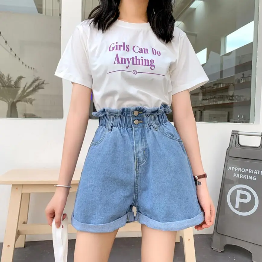 

New Summer Summer Women's Denim Shorts Plus Size 5xl Harem Ruffle Elastic High Waisted Jean Shorts for Female s1157