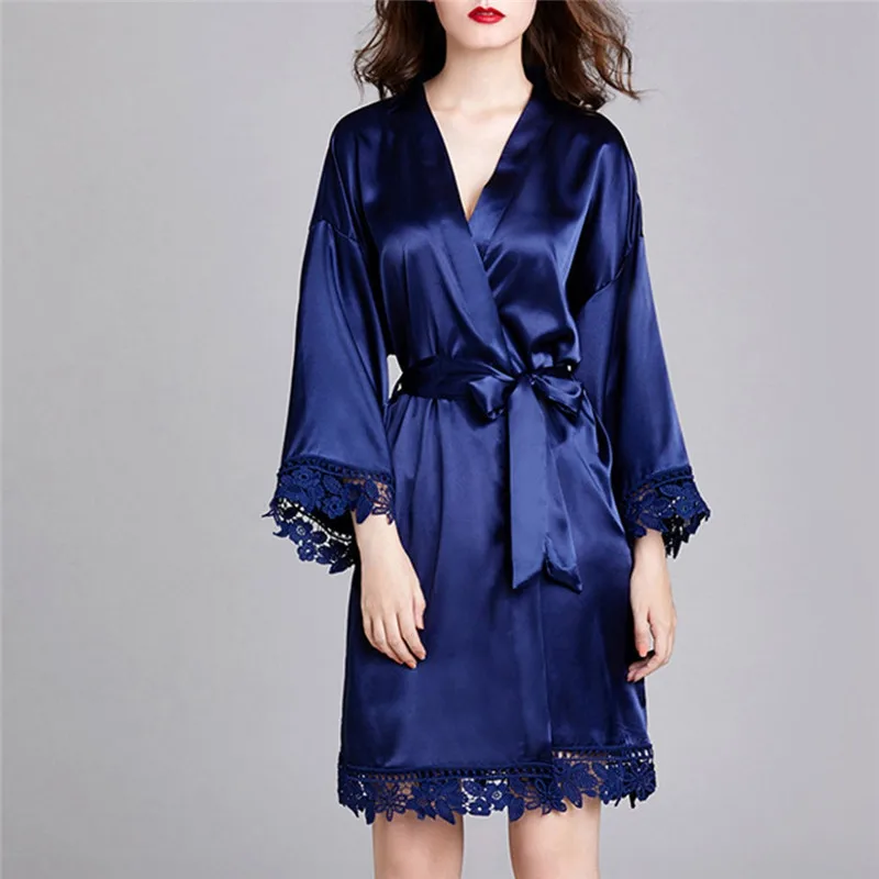 Женский банный халат кимоно из искусственного шелка однотонная пикантная ночная