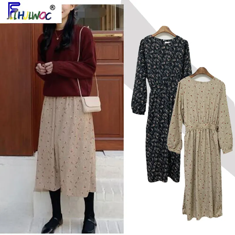 Женское базовое платье с длинным рукавом элегантное винтажное в корейском и