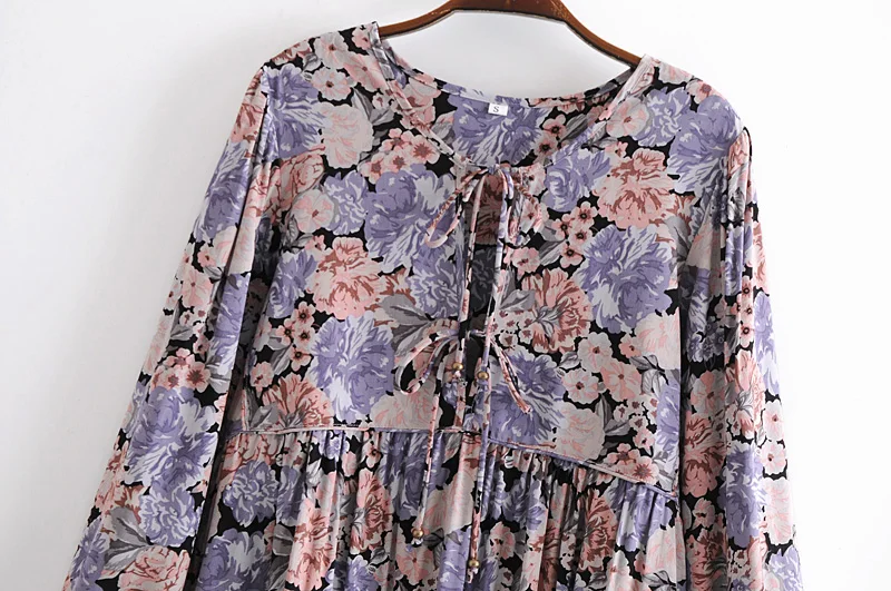 В богемном стиле винтажные Женские Длинные рукава в этническом с цветочным