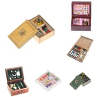 1:12 миниатюрная винтажная швейная коробка с комплектом игл и ножниц набор аксессуаров для украшения кукольного домика набор инструментовювелирных изделиймедицинская коробка