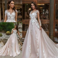 new designer top quality a line wedding dresses ball gown gorgeous and long sleeves with v neckline wedding gowns