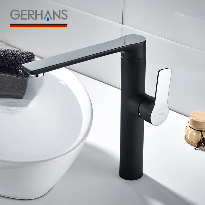 GERHANS Faucet K14015B Смеситель для умывальника/кухни с гайкой Цвет: Чёрный+Хром|Смесители