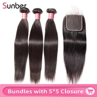 sunber hair 55 hd closure with bundles hair wave 100 human remy straight 34 bundles with closure brazilian hair free shipping