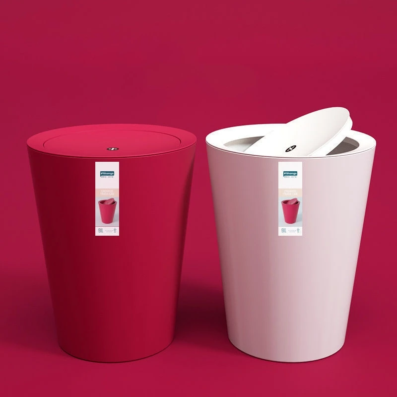

2021 new Trash can household with lid kitchen bathroom large size creative shake lid Nordic hotel plastic sorting trash can