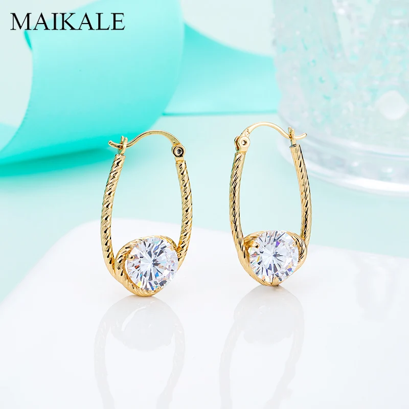 

MAIKALE New Fashion Creative Dangle semicircle Gold Earrings Hanging Cubic Zirconia Drop Earrings for Women Jewelry Brincos