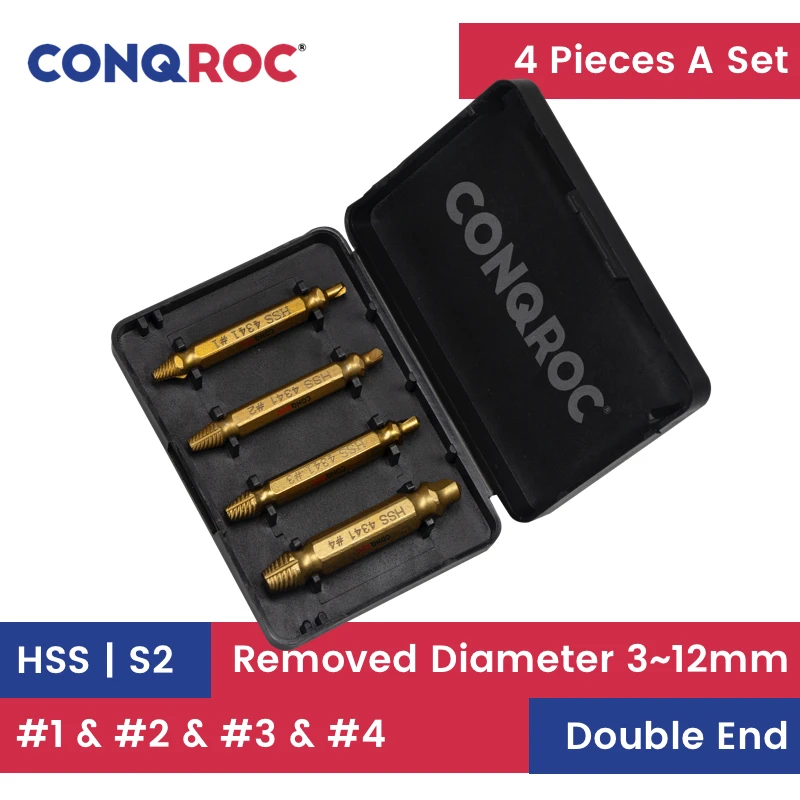 

4 Pieces Bolt Extractor Set Drill Bit Kit for Screw Extractor