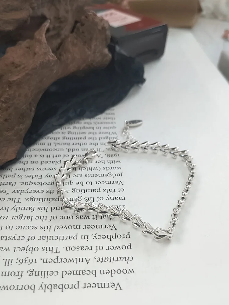 

925 Sterling Silver Bracelet Handmade Link Chain Fashion Jewelry for Women