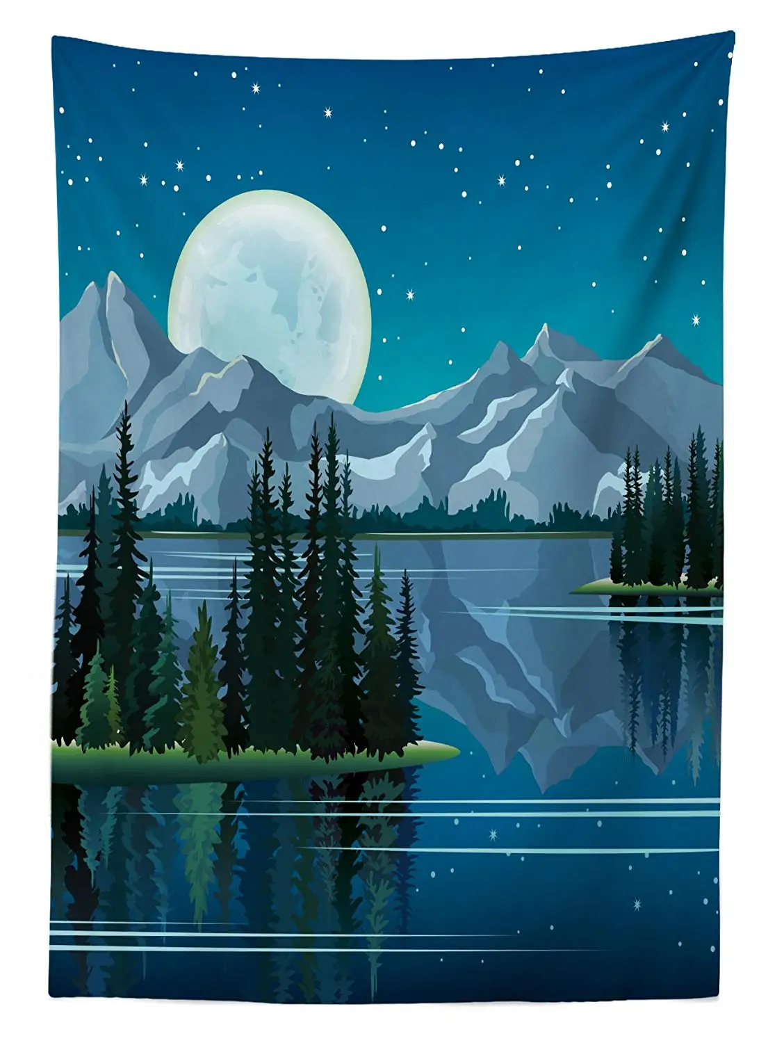 Пейзаж скатерть сосновый лес рядом с озеро горы пасторальный природа мультфильм