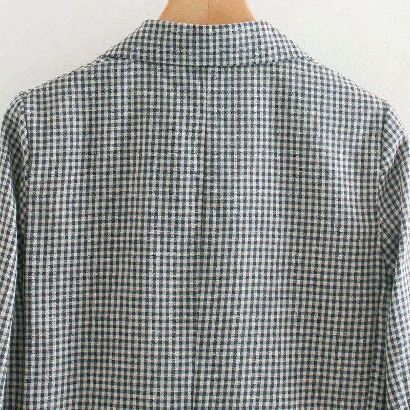 

Retro Plaid Loose Casual Single-breasted Lapel Long Sleeves Female Jacket Korean Version Sweet Chic Women's Coat