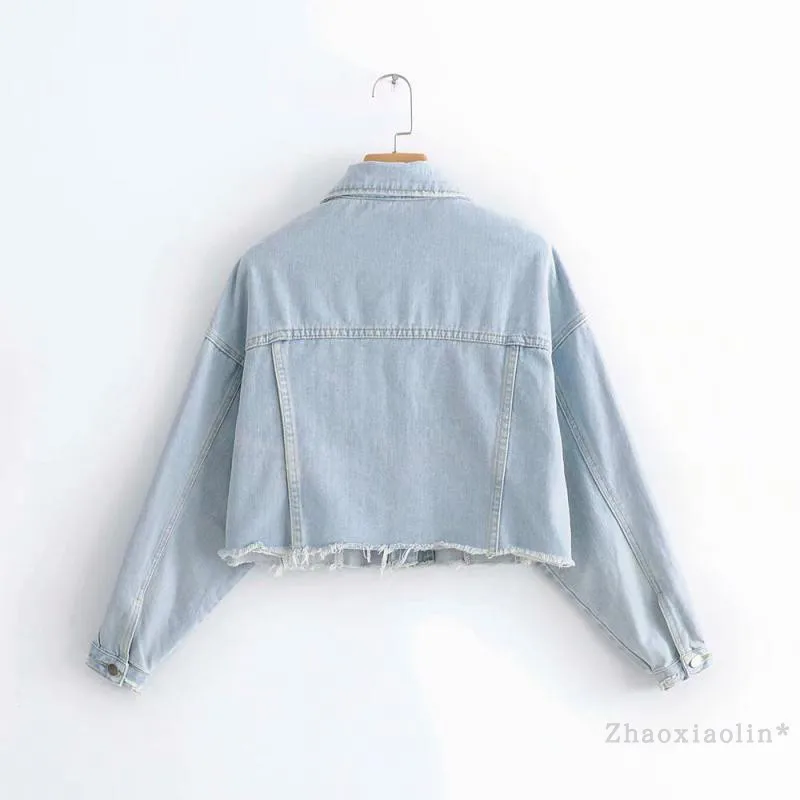 

Jaquetas Feminino Casaco Cotton Frayed Full Solid Jacket Bomber 2020 Spring New Woman Long Sleeve Plush Casual Coat Female Jean