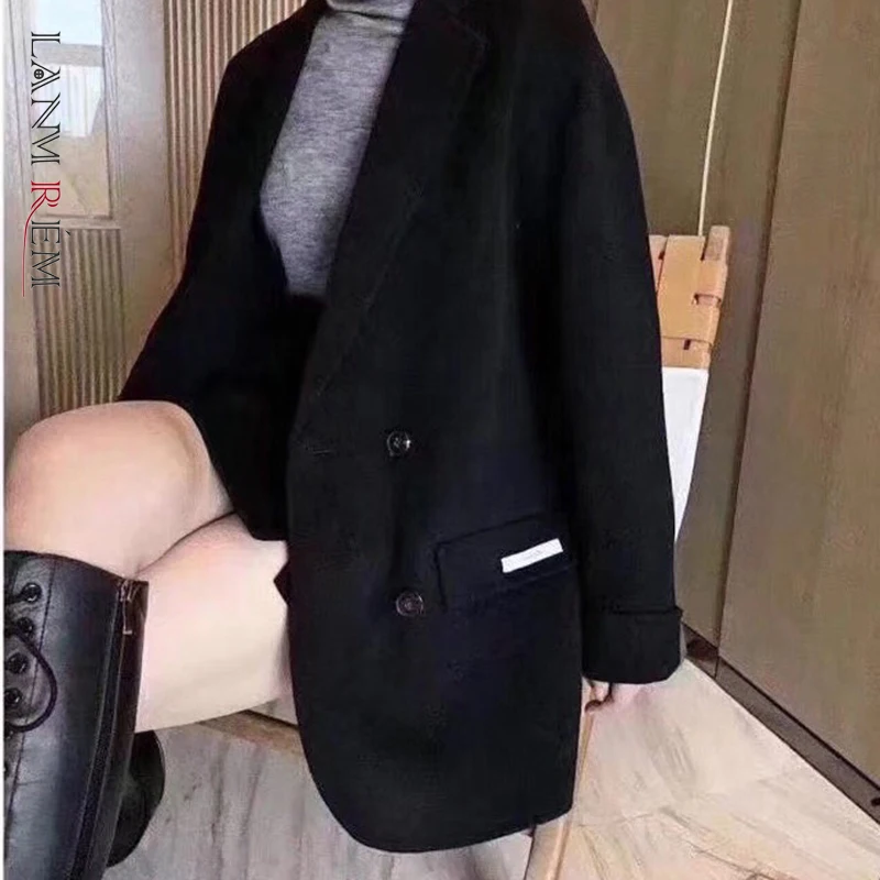 

LANMREM 2021 осенне-зимнее Новое двухстороннее кашемировое пальто для женщин свободный отворот длинный рукав карманный Топ Женская мода 2W906
