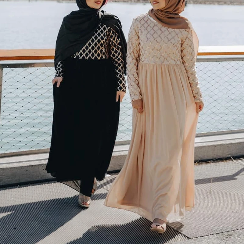 Мусульманское платье с блестками Abaya Дубай, турецкий хиджаб, Абая для женщин, платья, халат, Дубайский кафтан, кафтан, мусульманская одежда, ...