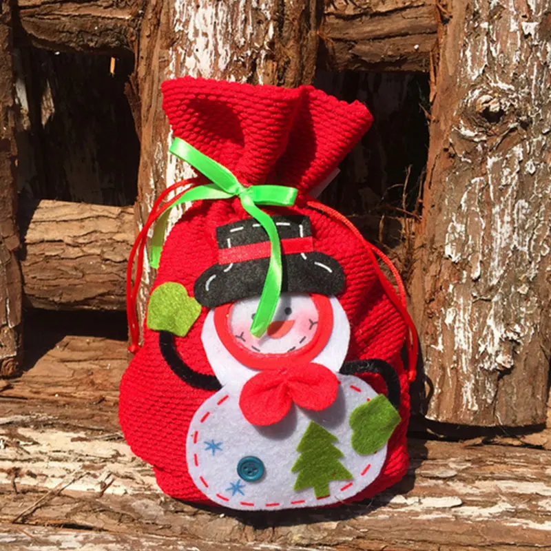 Рождественский мешок для конфет с изображением снеговика Санта Клауса Хлопковый