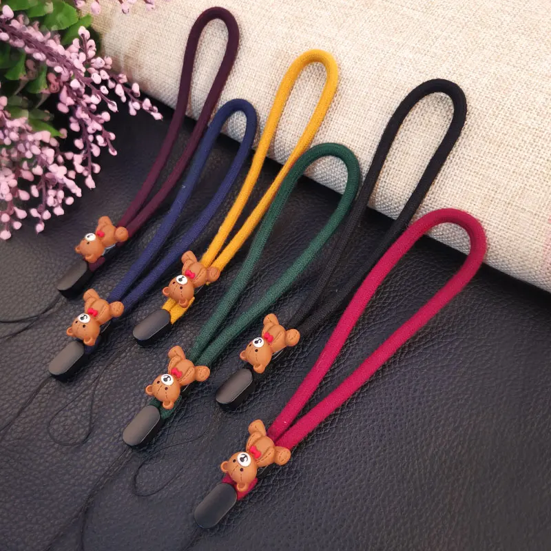 Mobile phone fashion lanyard short wrist pendant wool braided thick strong durable anti-fall cute bear pendant female models