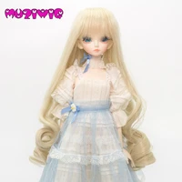 muziwig 14 16 high temperature soft hair with bangs long curly hair for bjd doll wig light blonde 784
