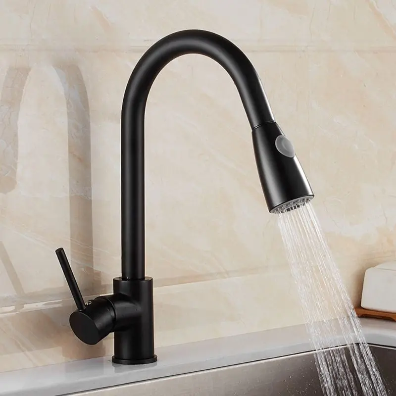 

Copper Kitchen Faucet Sink Hot and Cold Rotatable Black Faucet Household Kitchen Sink Accessories